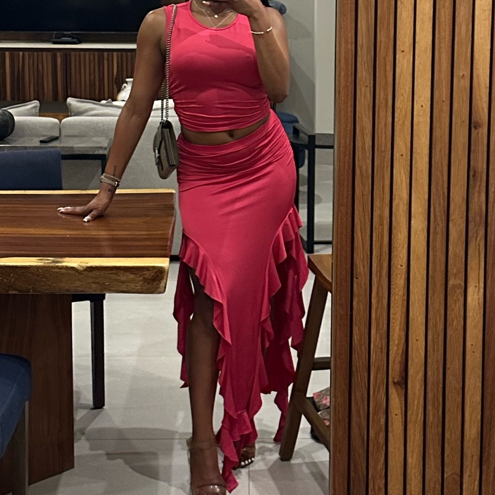 Pink 2 Piece Skirt Set